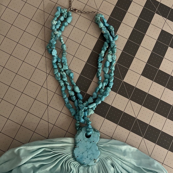 Sky Collection blue tie dye halter maxi Dress w/Turquoise Beading S - Picture 10 of 12